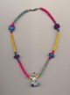 Lovely colorful wooden beads necklace with wooden painted kitten bead ca.1990's, length necklace 19'' 46cm.